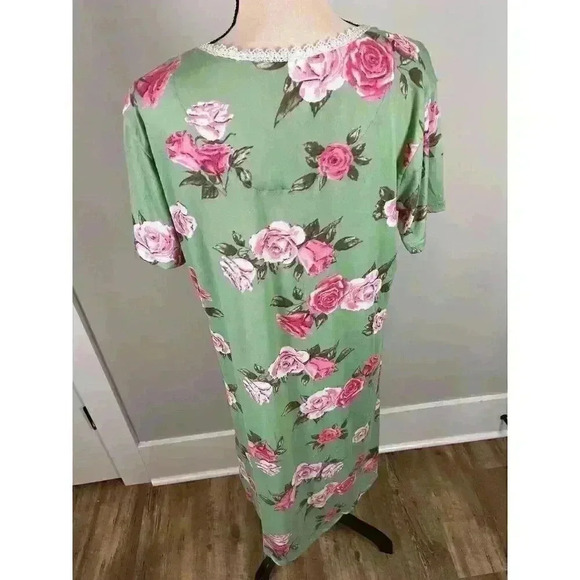 Joan Vass NWT Nightgown Green Pink Floral Buttons Pockets Long Lace M MSRP $58 - Picture 7 of 14